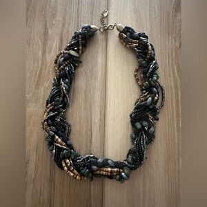 Coco Boho Braided Stone/Beaded Necklace Signed